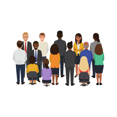 Diverse group of people standing together in a professional setting teamwork and collaboration.