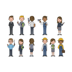 Diverse group of professional workers characters vector illustration set.