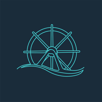 Riverboat, Ferry Wheel, Waterway, Illustration, Urban Setting, Side View, Nautical Concept