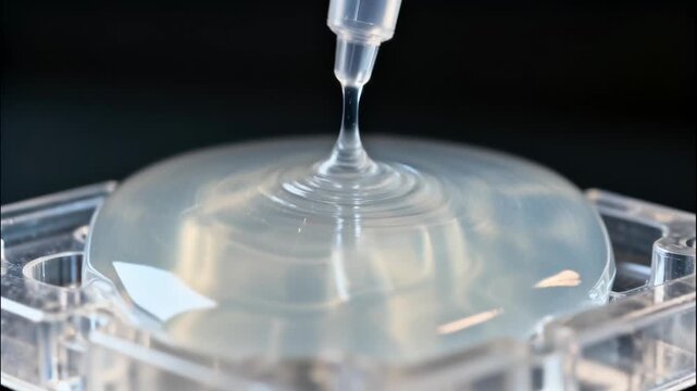 Microfluidics experiment droplet dispensing liquid in a petri dish for research