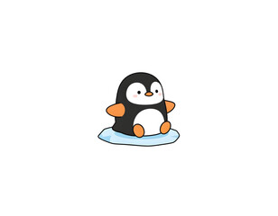 Cute cartoon penguin sitting on an ice floe, whimsical illustration
