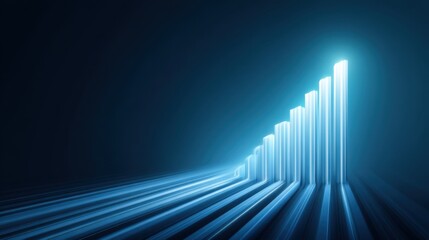 Abstract representation of growth metrics with blue light beams and a dark background creating a futuristic visual effect for technology and business themes