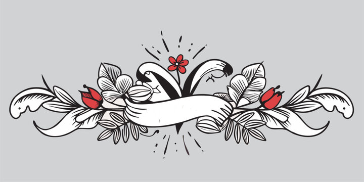 A timeless touch of classic art. 🌹 Vintage tattoo-style floral vector with a blank banner ready to be filled with your text or branding. Give your designs, posters, or stickers a bold personality!