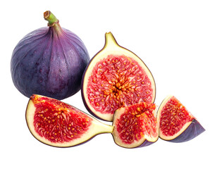 Fresh Figs Whole and Sliced Isolated on White Background.