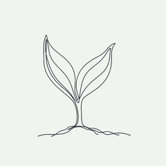 Nature Illustration, Abstract Plant Growth Concept, Minimalist Design, Artistic Representation, Green Environment
