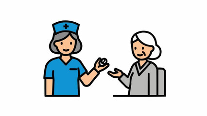 Nurse Giving Medication to Elderly Patient Illustration.