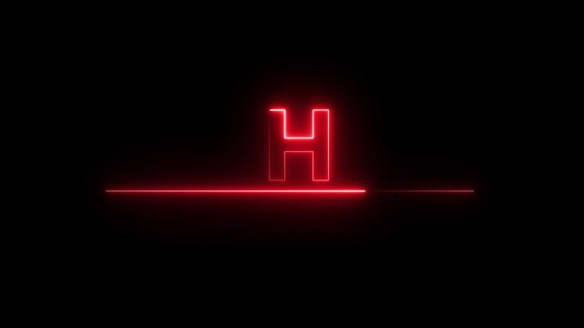 Glowing neon alphabet text animation. Neon alphabet letter H animation on black background.