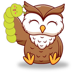 cute owl and caterpillars