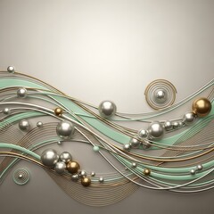 Obraz premium Serene wave pattern with metallic spheres and ribbons on soft beige hue