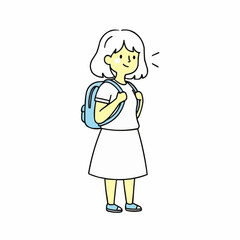 A young girl with a backpack ready for school.