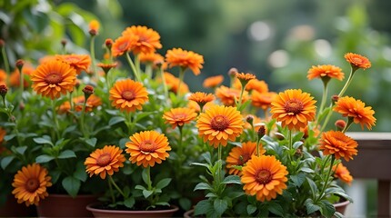 Calendula flowers bloom in many orange colors