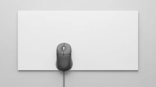 Minimalist Grey Mouse on White Rectangular Surface Over Light Grey Background