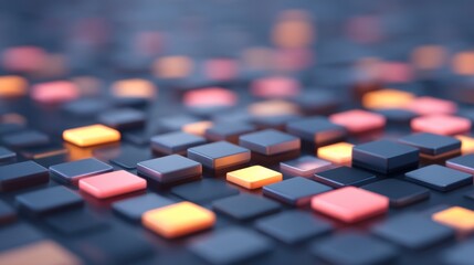 Fototapeta premium Abstract digital background featuring colorful glowing squares arranged in a dynamic pattern creating a visually engaging and modern design aesthetic