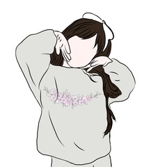 Cute Girl with Sakura Print Sweater
​
