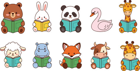 Bear, Panda, Giraffe, Rabbit, Sheep, and Fox Characters for Kids Education and Learning Vector.