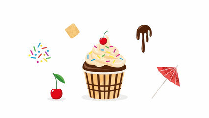 Delicious Ice Cream Cone Cupcake with Toppings and Decorations.