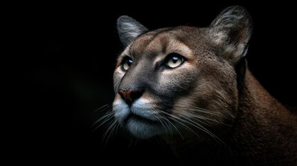 Captivating Close-Up of a Cougar with Intense Gaze Against Dark Background