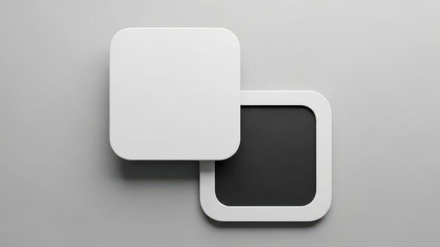 Stacked rounded square buttons on gray background, minimal 3d render, white and black layers, soft shadow, modern ui icon mockup, copy space, abstract technology concept
- Powered by Adobe
