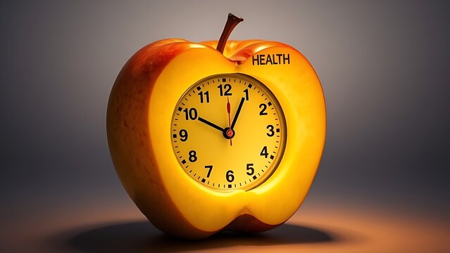 Glowing apple with internal clock symbolizing health debates