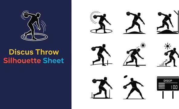 Discus throw athlete silhouettes showing stages of the throwing motion