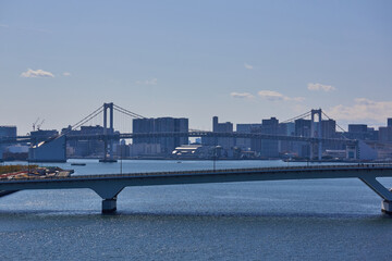 東京都　首都高速10号晴海線からのレインボーブリッジの眺め