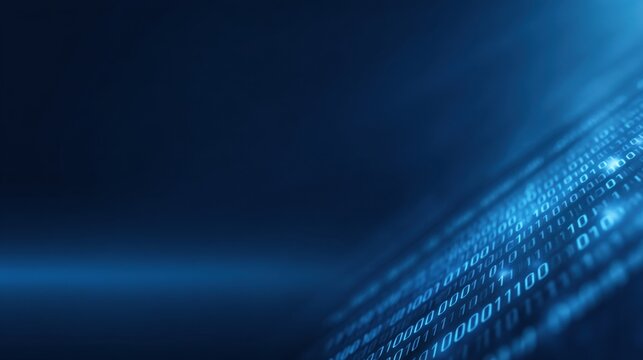 Abstract representation of digital data in the form of binary code on a deep blue background, symbolizing technology, communication, and information transmission - Powered by Adobe