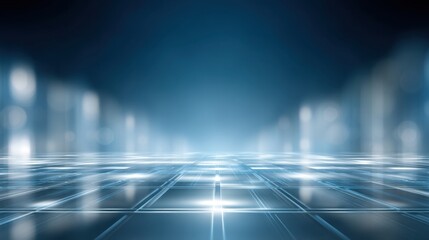 Futuristic digital landscape featuring glowing grid, bright lights, and abstract perspective for technology, sci-fi, or virtual reality themes