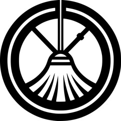 Minimalist black-white cleaner set icon with clean lines, no shading, isolated on white. Simple, modern, scalable, ideal for service logos or digital use.