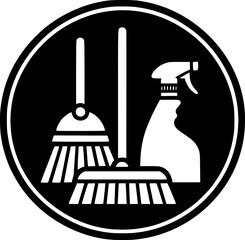 Minimalist black-white cleaner set icon with clean lines, no shading, isolated on white. Simple, modern, scalable, ideal for service logos or digital use.