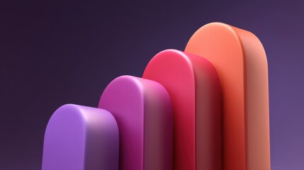 Colorful 3D Bar Graph Representation on Gradient Purple Background for Creative and Abstract Visuals in Business and Technology Contexts