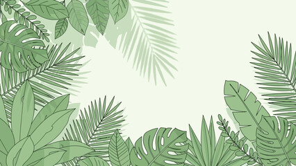 Lush Green Tropical Leaves and Foliage Border.