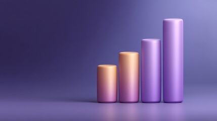 Trend Analysis in Business Growth with Colorful Cylinder Graphs Displaying Increasing Values Against a Soft Purple Background