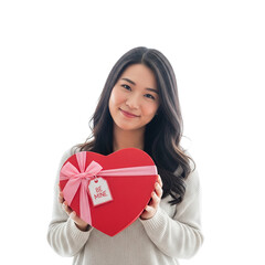 young woman holding a red heart