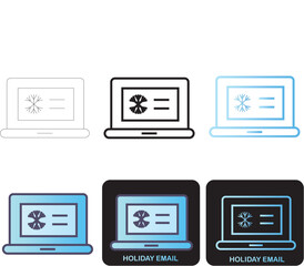 minimalist vector icon set of laptops with holiday email notifications, for seasonal marketing and online messages