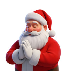 Santa Claus praying with eyes closed, hands clasped in a gesture of peace and hope, a symbol of Christmas spirit and holiday wishes