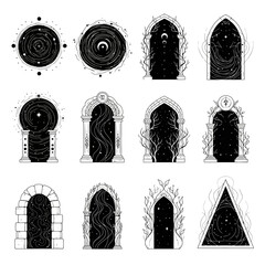 Celestial Portals Collection: Mystical space windows and doorways, perfect for fantasy art, spiritual designs, and magical illustrations. Vector art elements included © rohmat