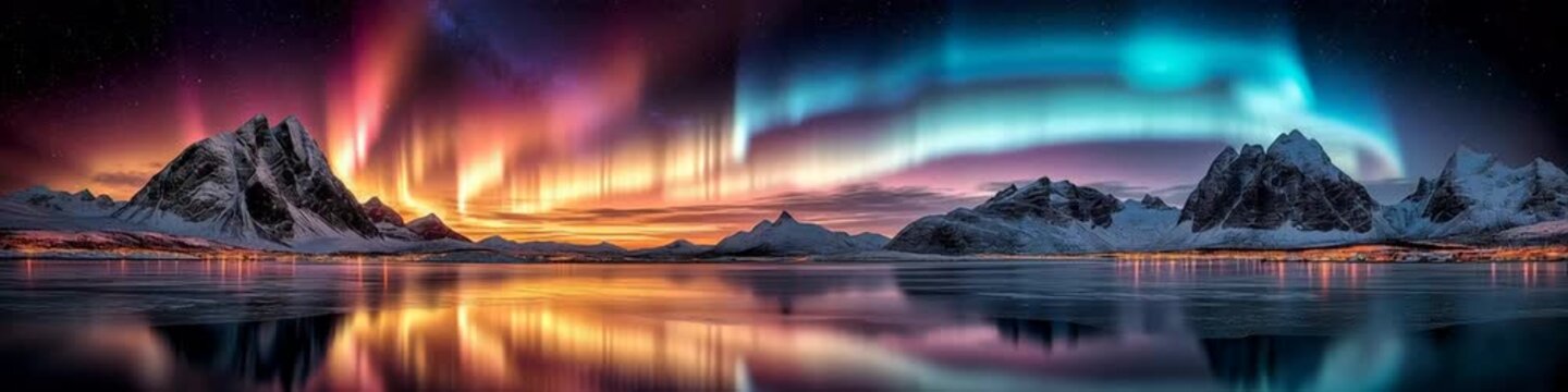 Colorful Aurora borealis at night through horizon  