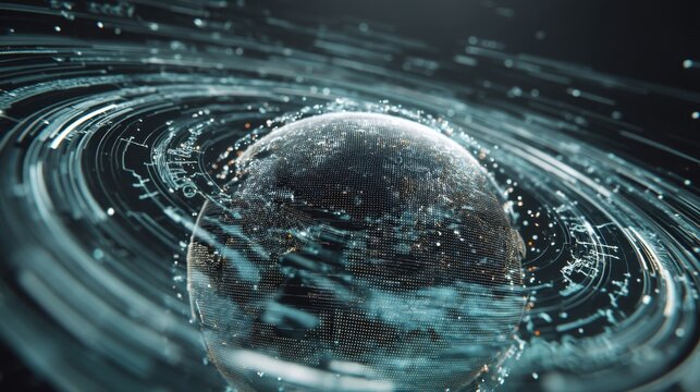 Digital Earth with Data Circuits and Glow in a Futuristic Space Environment Exploring Technology and Connectivity - Powered by Adobe