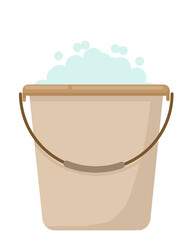 Beige Cleaning Bucket with Soapy Water and Bubbles Foam