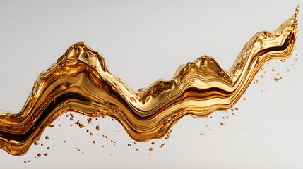 liquid gold forming financial graph, minimal surreal finance art, glossy metallic fluid,