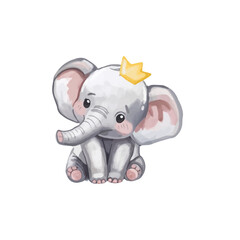 Adorable watercolor kawaii baby elephant isolated on white background 