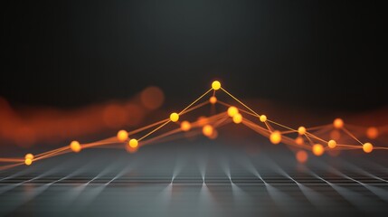 Abstract digital data visualization with neon orange lines and glowing points representing complex analytics and trends in a futuristic setting