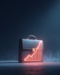 briefcase with rising glowing graph, business success finance concept