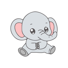 kawaii baby elephant isolated on white background