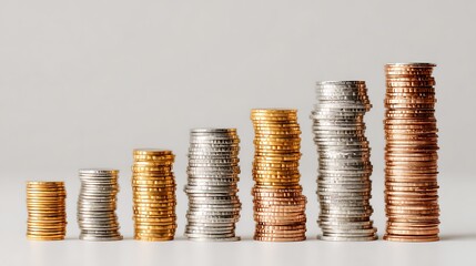 data bar chart made of stacked coins, financial analytics concept