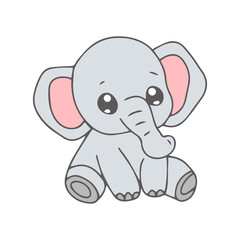 kawaii baby elephant isolated on white background