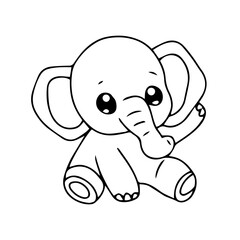  simple outline drawing of a baby elephant. Perfect for children's books, coloring pages. coloring book, education presschool. vector illustration
