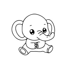  simple outline drawing of a baby elephant. Perfect for children's books, coloring pages. coloring book, education presschool. vector illustration