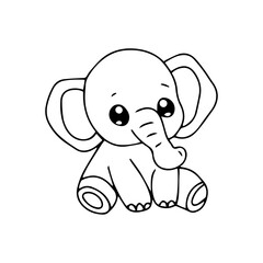  simple outline drawing of a baby elephant. Perfect for children's books, coloring pages. coloring book, education presschool. vector illustration