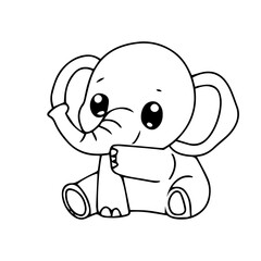  simple outline drawing of a baby elephant. Perfect for children's books, coloring pages. coloring book, education presschool. vector illustration